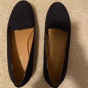 Mia Brand black rhinestone slip on flats size 6